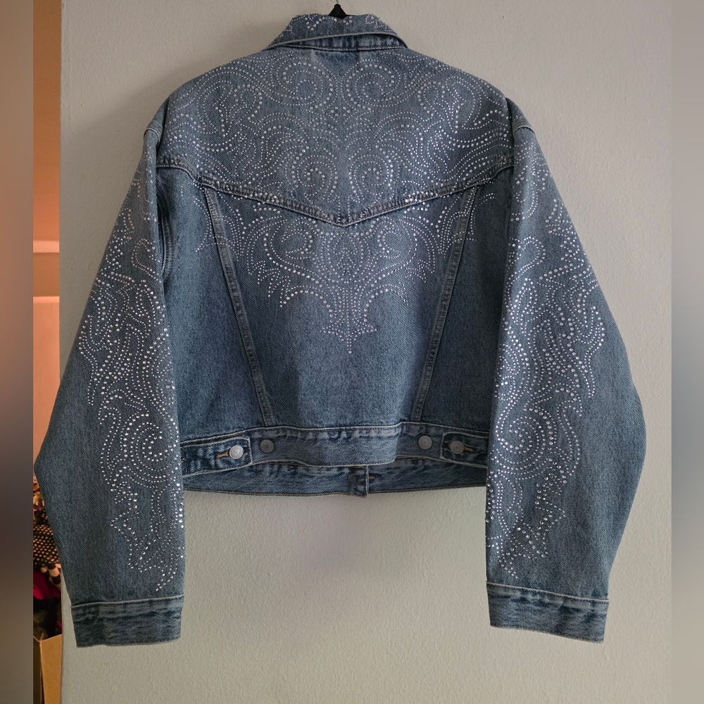Beyoncé X Levi’s® Shrunken '90s Trucker Jacket Western Crystal Dark Blue Bnwt - Picture 8 of 16